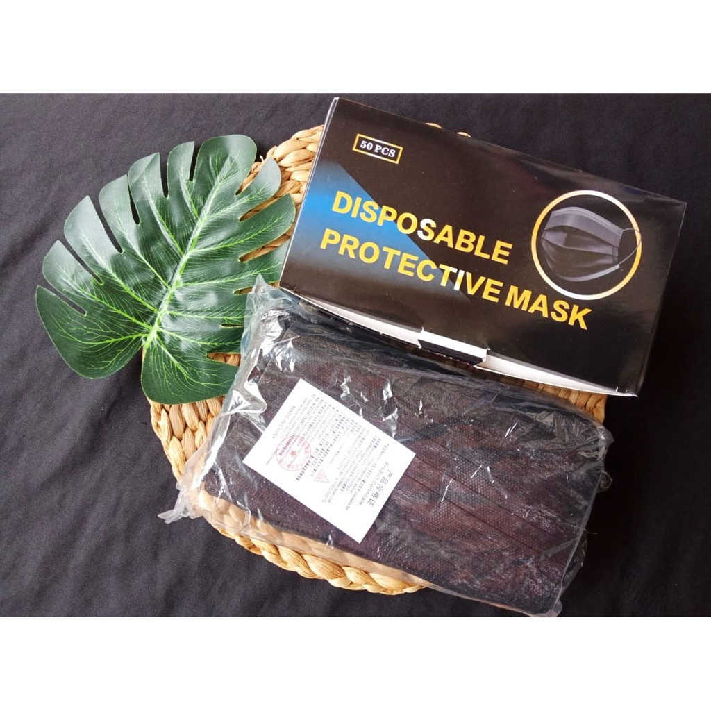 MASKER BLACK MASKER HITAM MULUT TEBAL ISI 50PCS TERMURAH 3PLY