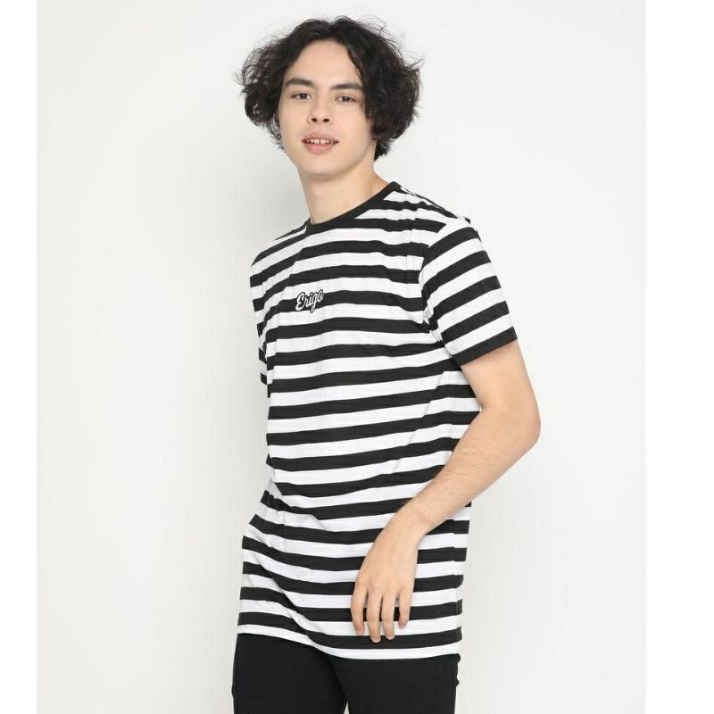 Erigo T-Shirt Stripe Hilko Black M - Kaos Cowok Murah Garis