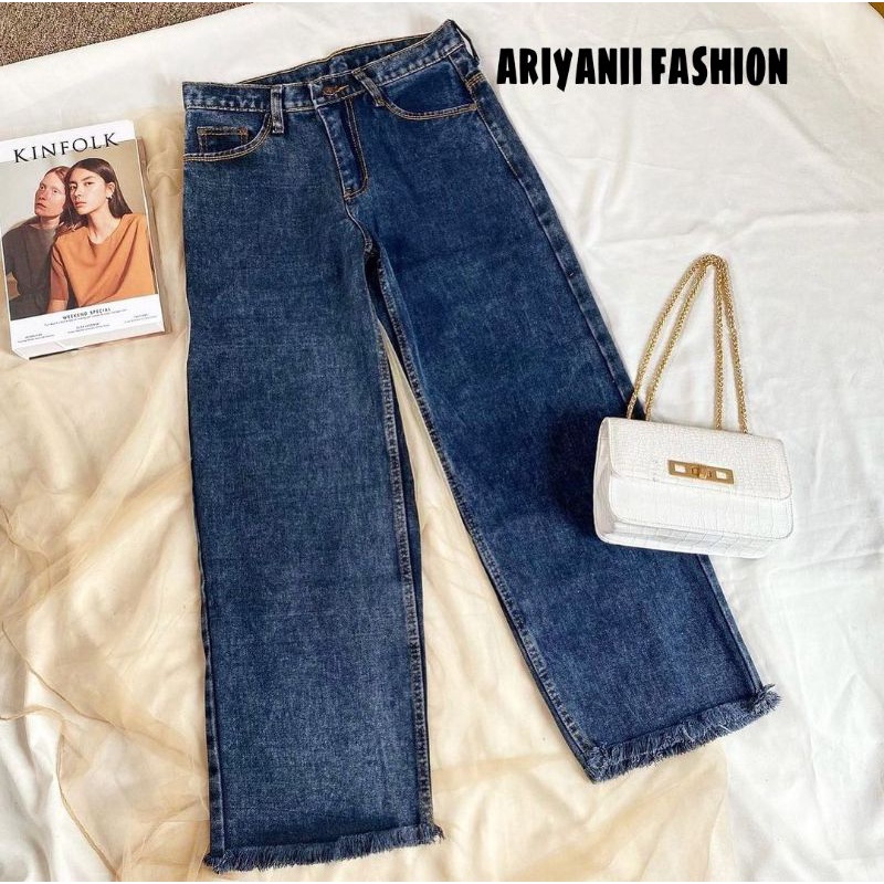 KULOT JEANS SNOW / CELANA WANITA HIGHWAIST PANJANG / JINS DENIM CEWEK / BOYFRIEND CULLOTE CEWE / CELANA MURAH SNOW ACID CASUAL RAWIS ORIGINAL Korean Style