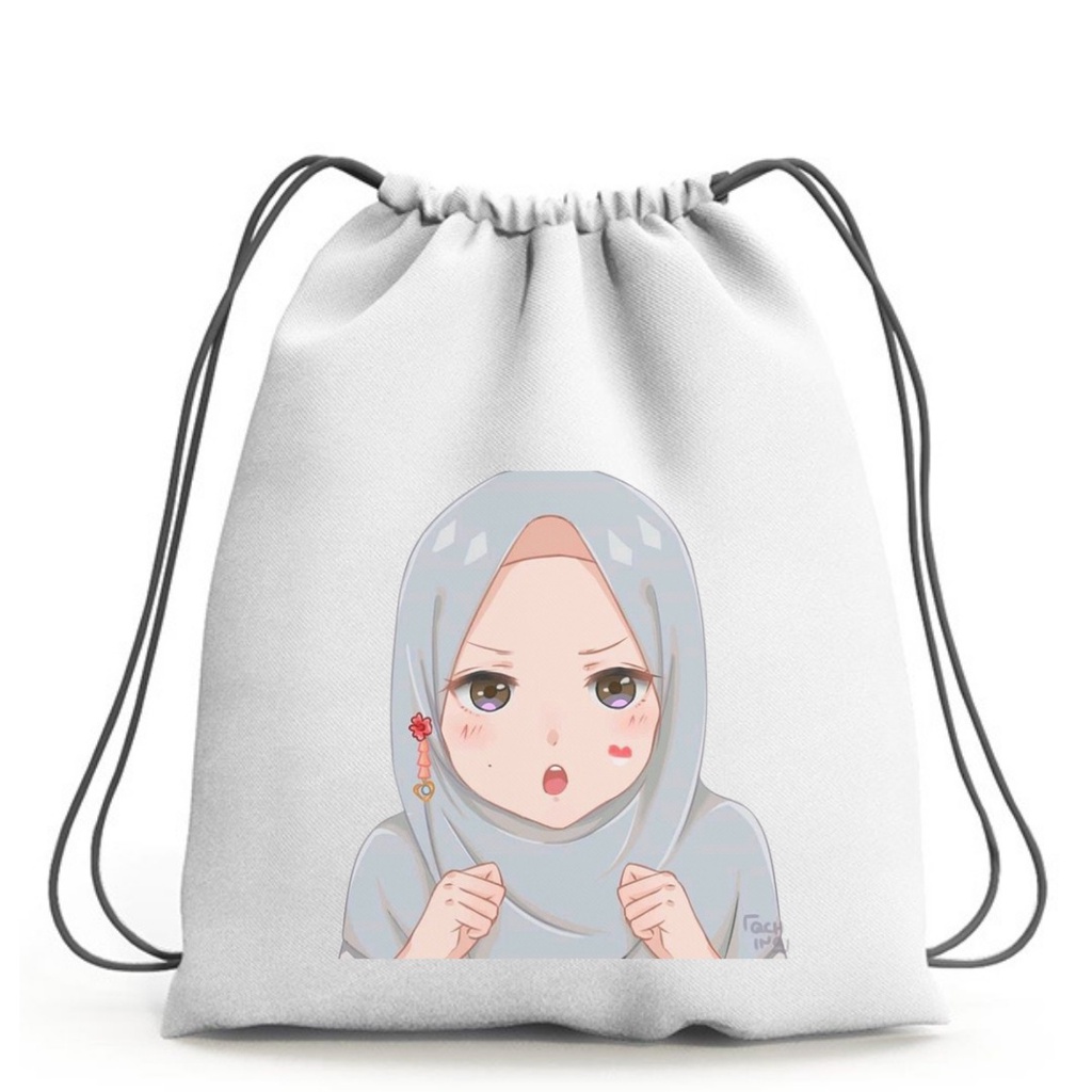 BISA CUSTOM SATUAN Islamic hijrah Quotes tas New stringbag hijab tas fashion aesthetic printing String bag|| kiiyoomii ||