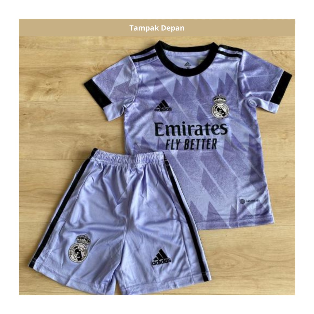 Kaos sepak bola anak madrid away grade ori jersey futsal soccer club baju celana setelan t-shirt outfit jersy seragam print custom klub kostum olahraga pakaian apparel jersi sport polos