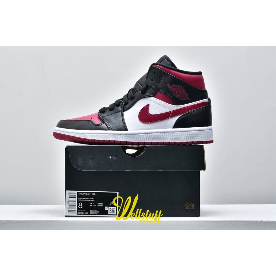 Sepatu Nike Air Jordan 1 Mid Bred Toe Original / AJ 1 Mid Bred Toe 554724-066