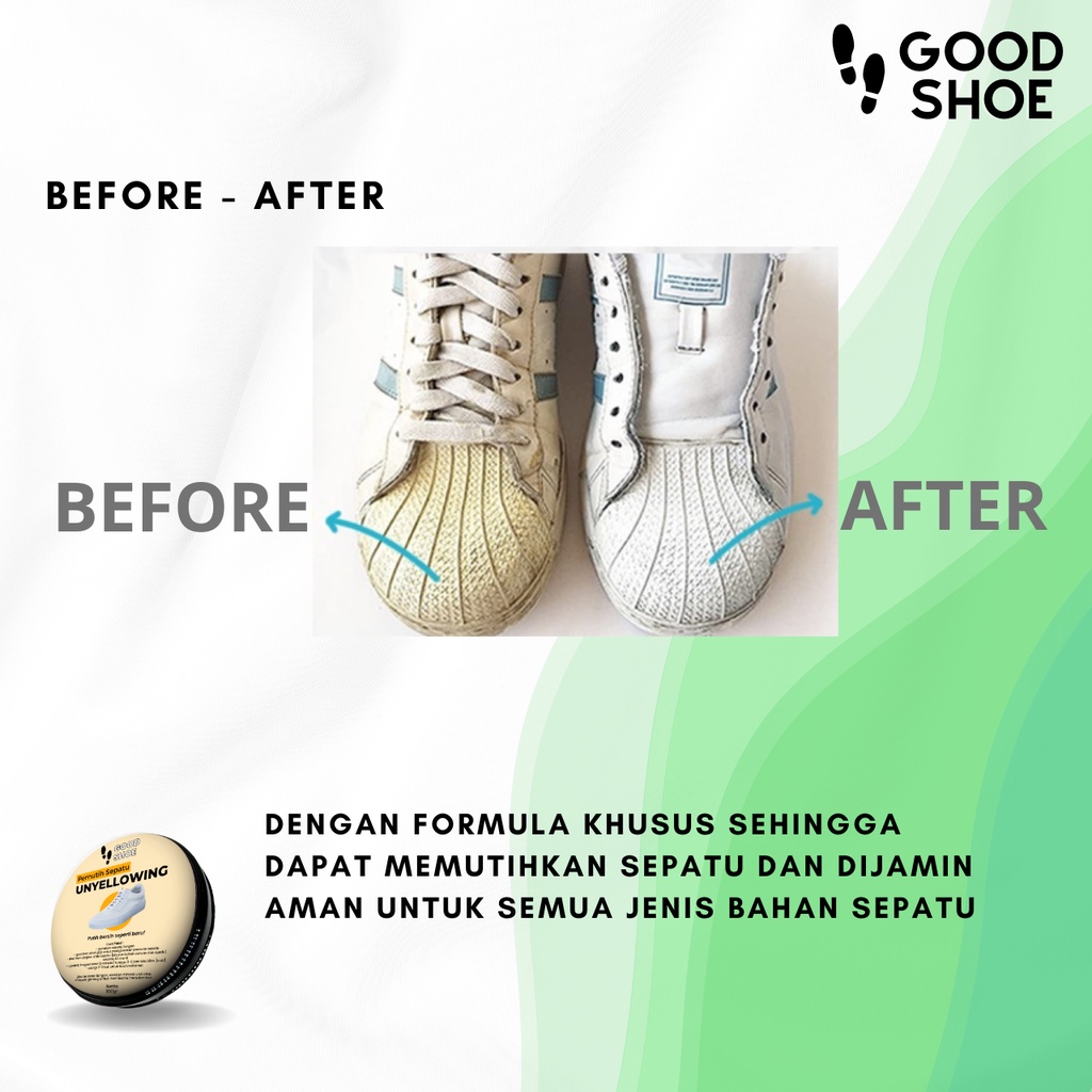 Good Shoe Unyellowing Cairan Perawatan Pembersih Pemutih Sepatu Whitening Powder Sabun Cuci Sepatu Penghilang Noda Kuning Sepatu Canvas Kanvas Suede Futsal Bola Sneakers Shoe Cleaner Putih Penghilang Noda Kotoran Sepatu Putih