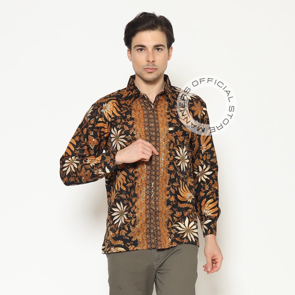 Kemeja Batik Pria Lengan Panjang Kuning Gold