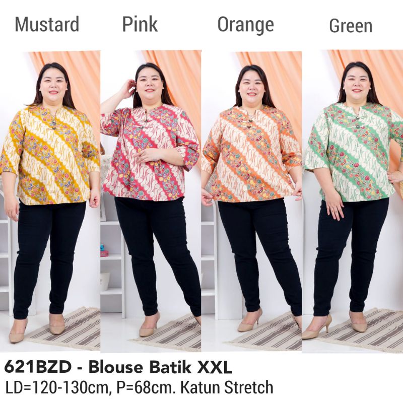 BIGSIZE BLOUSE BATIK AMANDA JUMBO 621 XXL, ATASAN KERJA KANTOR CEWEK,  BAJU WANITA MURAH