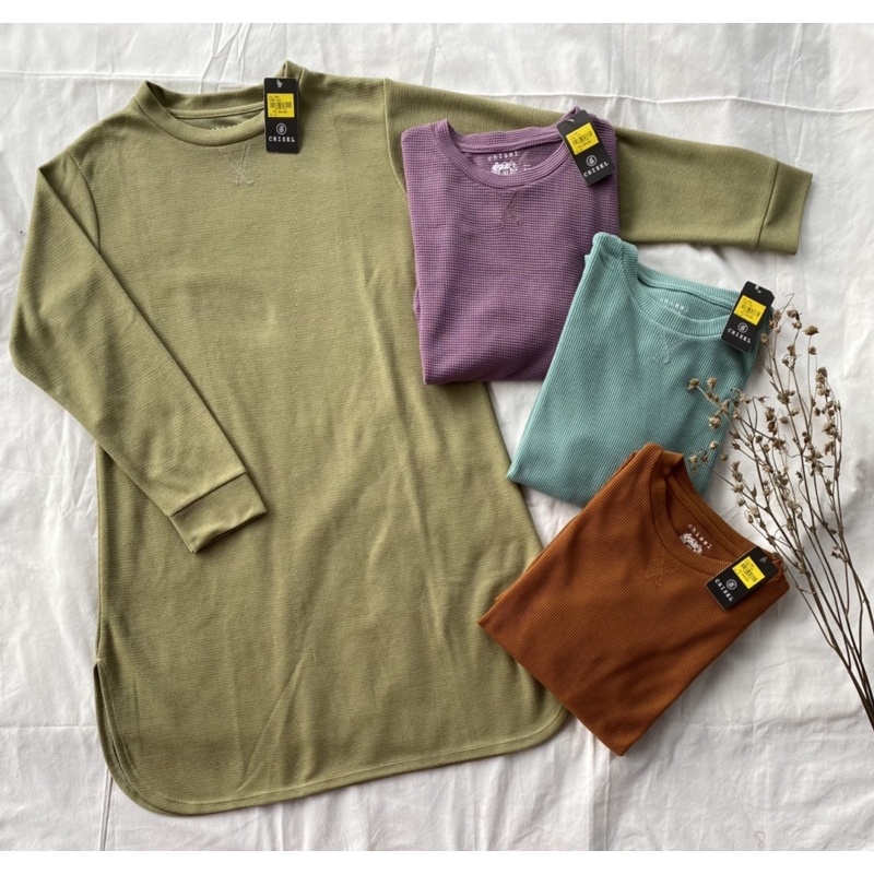 Long Tunik Chisel Atasan kaos wanita lengan panjang Tunic waffle CH9 CH10