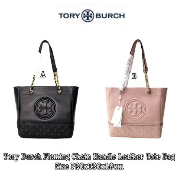Tory Burch Fleming Chain Handle Leather Tote Bag tas original authentic asli