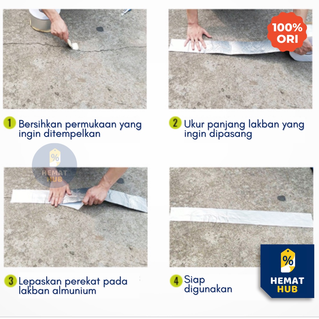 Lakban Anti Bocor Aluminium Foil Butyl Waterproof Alumunium Tahan Panas dan Air Lem Almunium Super Lengket Lebar 5cm 10cm 15cm 20cm Panjang 3M 5M 10M Tambal Atap Bocor Asbes Seng Talang Rumah HematHub