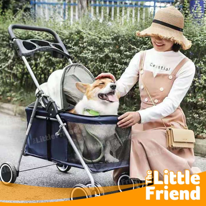 Stroller Hewan Anjing Kucing Outdoor Lipat Portable Ringan Roda 4 - 02