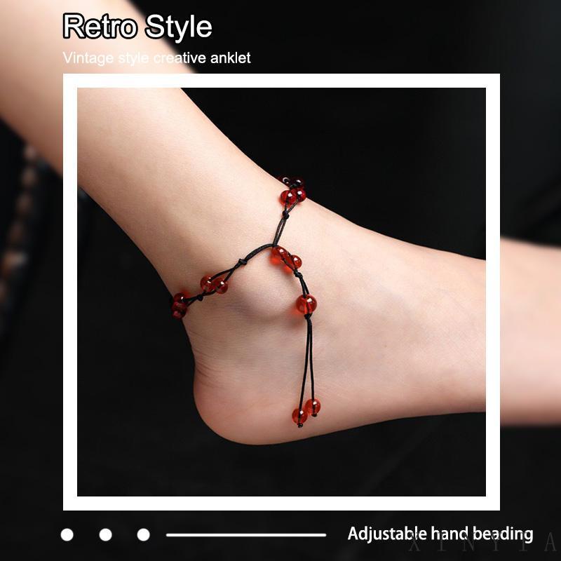 Gelang Kaki Tali Merah Gaya Retro Untuk Wanita