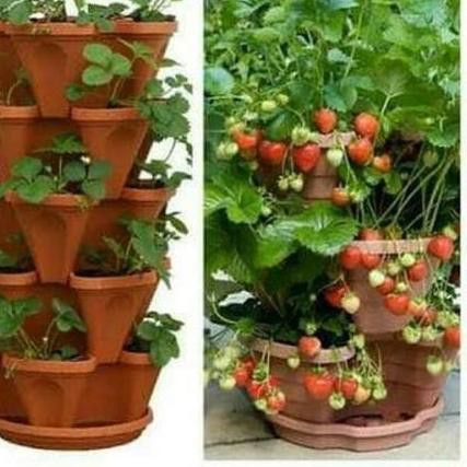 ✺ Pot Tanaman gantung Susun 5 + Tatakan Bawah bunga tingkat vertikal s5 ✦