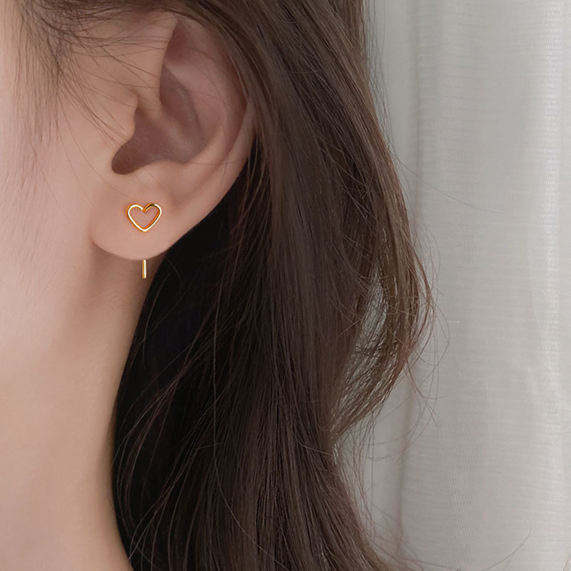 Anting Tusuk Gantung Desain Hati Hollow Gaya Simple Serbaguna Untuk Wanita