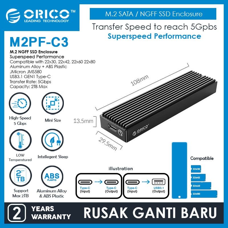 ORICO M2PF-C3 M.2 NGFF SSD Enclosure