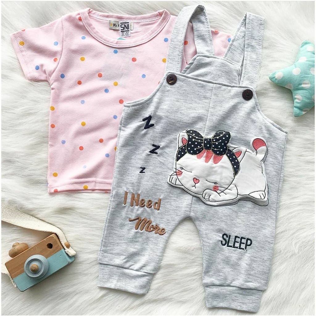 Baju setelan kaos overall aplikasi lucu fashion anak bayi cewek perempuan unisex murah -sle