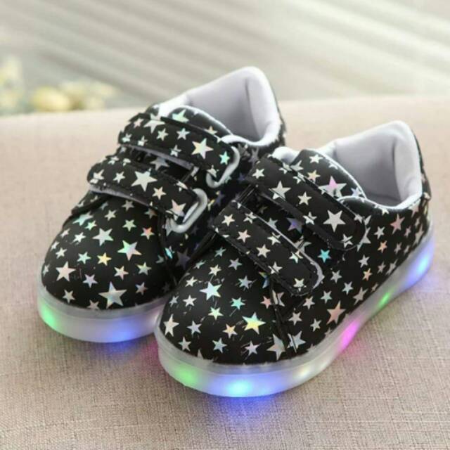 Shoes twinkle led black / shoes lamp / sepatu lampu anak