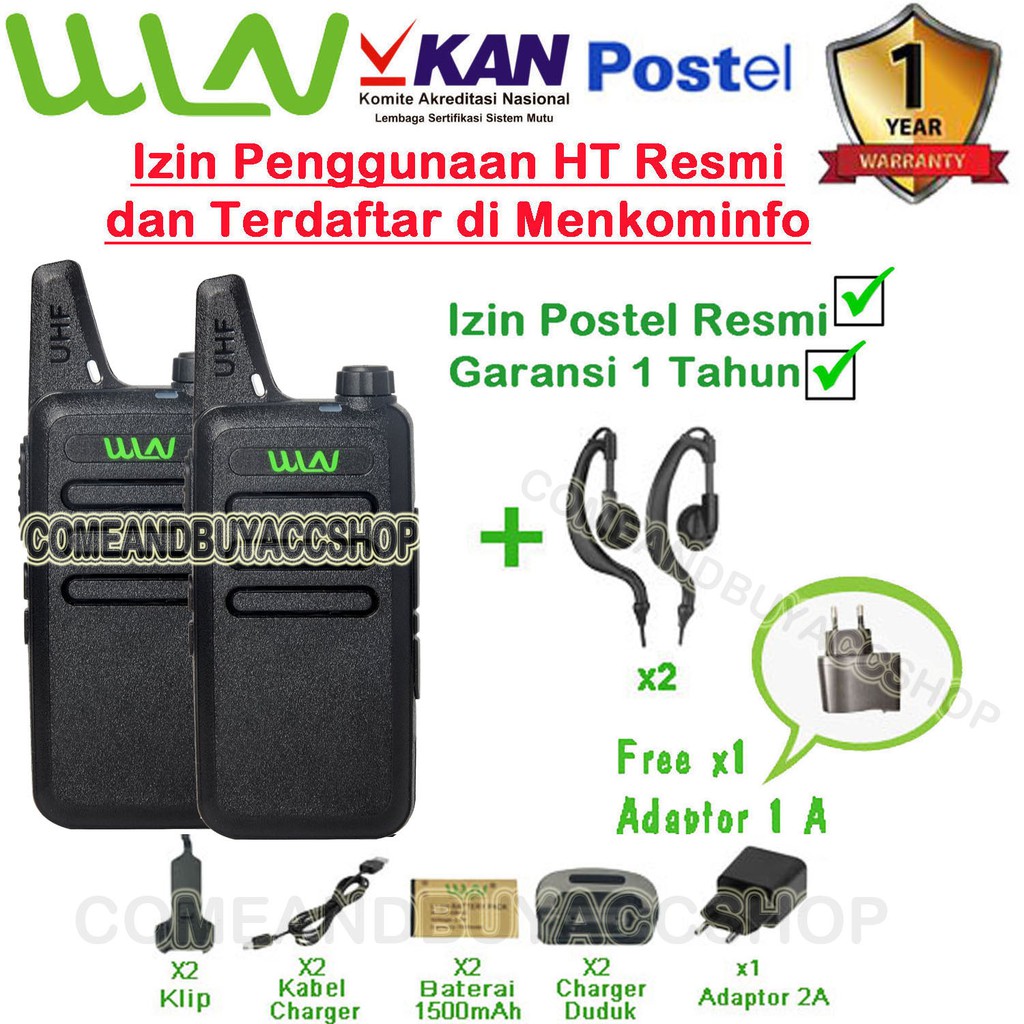 Paket Lengkap Original WLN WalkieTalkie Two-Way Radio KD-C1 (ISI 2PCS) HITAM-Batrai 1500 mAh