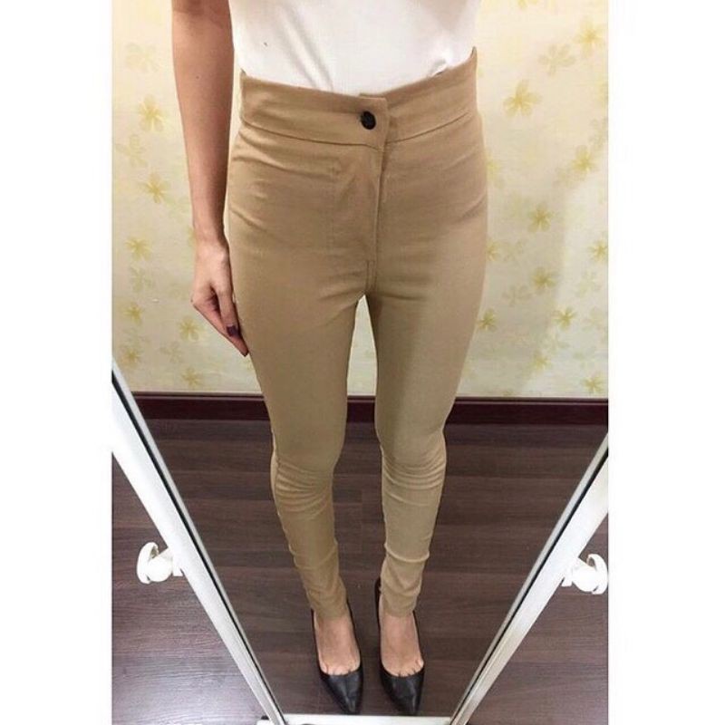 Miss Hotty High Waist Celana Jegging Cream Black | Celana Streth | Celana Impor