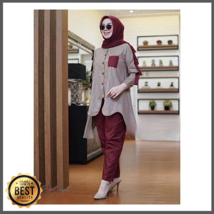 BAJU SETELAN + CELANA WANITA MUSLIM JUMBO XL L M S | BAHAN MOSCREPE | SETELAN POLOS TERBARU REMAJA