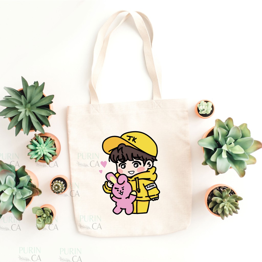 Tote bag Kanvas Gambar BT21 Cartoon