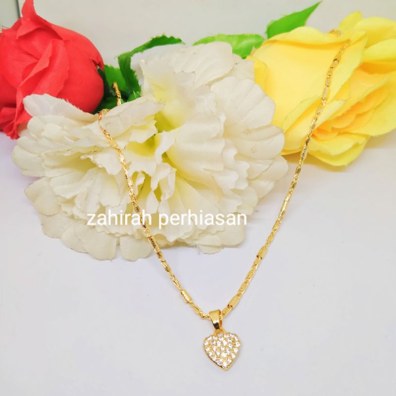 KALUNG WANITA RANTAI BAMBU MEDAN PLUS LIONTIN PERMATA LOVE TITANIUM