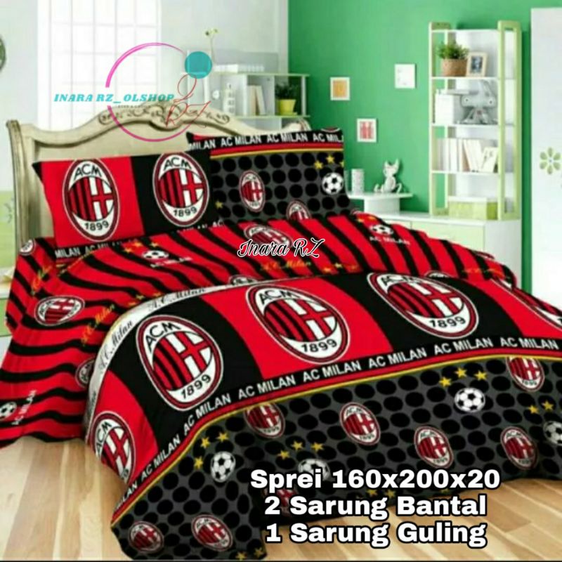 Sprei Terlaris Homemade motif Bola, AC MILAN, Chelsea, Barcelona, Manchester United, REAL MADRID, Seprei Club 160x200, Seprai Bola 100x200, Sprei Murah Bola