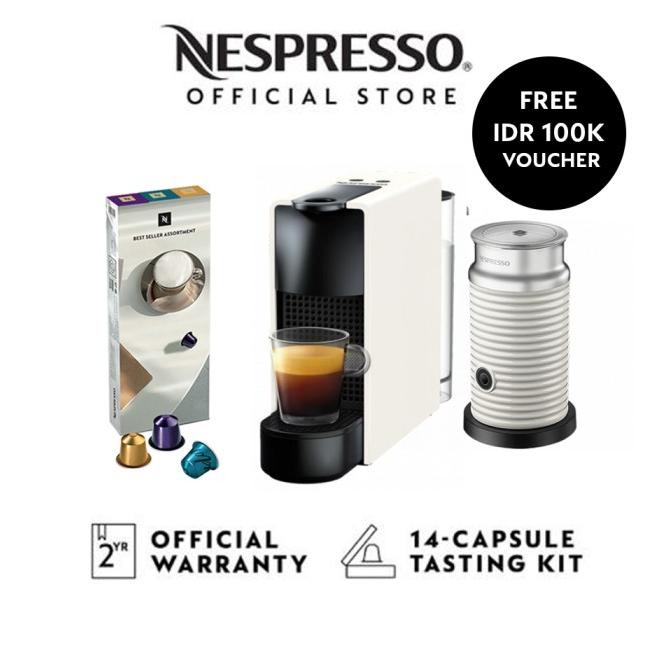 

[ COD ] Nespresso Essenza Mini White + Aeroccino White + 30 Capsules BERKUALITAS Kode 804