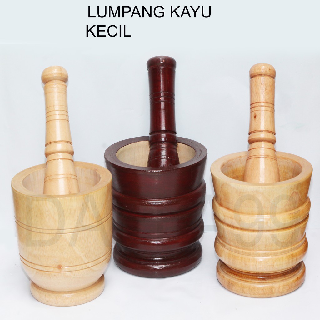 Set Lumpang Kayu Mahoni Ukuran Kecil + Tumbukan Alu, Motif Coklat dan Natural