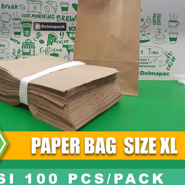 

♚ PAPER BAG KANTONG KERTAS ( XL ) / KANTONG ROTI, SNACK, MAKANAN - 100 PCS ✮