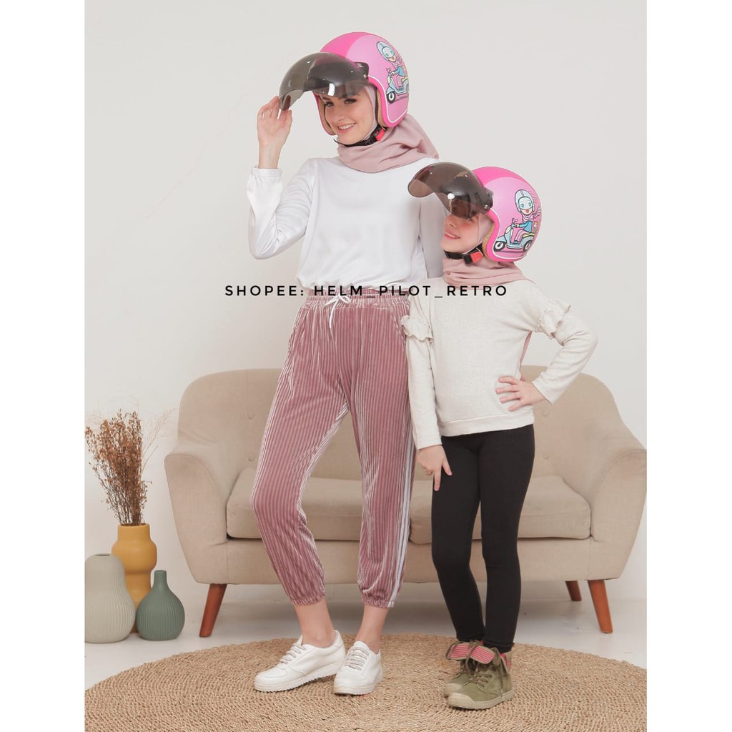 Helm Bogo Couple anak,Helm Bogo Dewasa,Helm Pink+Kaca Cembung Lokal