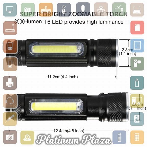 TaffLED Senter LED Lantera USB Rechargeable Cree XML T6 + COB 2300 Lumens - WY8106 - Black`FE77WJ-