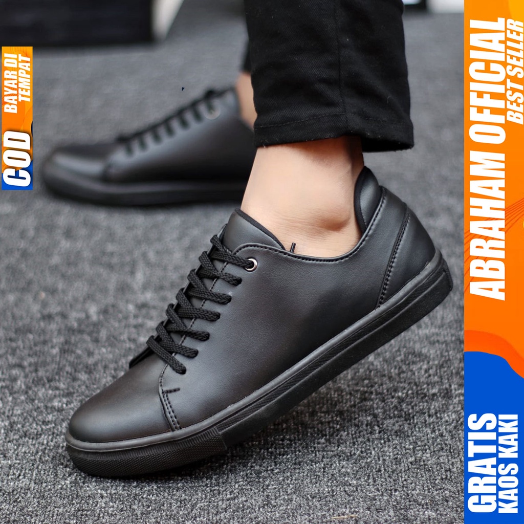 Abraham Troy - Sepatu Casual Sneakers Pria Kerja Santai Hitam