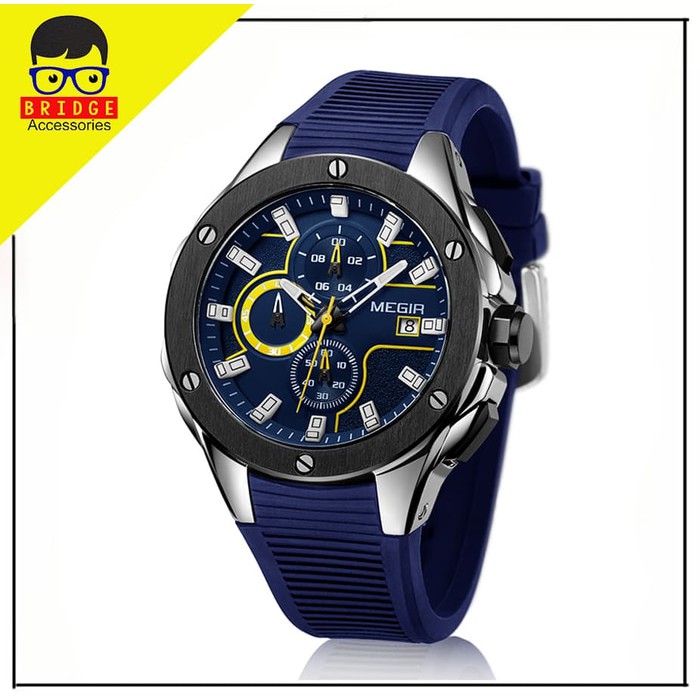 Original Megir 2053 Jam Tangan Pria Sport Watch Chronograph - Murah - Hitam
