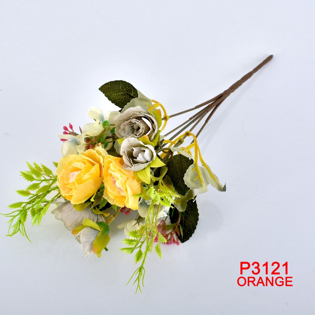 HMPU / COD 1 KG BISA 37 PCS BUNGA DEKORASI / BUNGA ARTIFISIAL(1 BUKET 5 KUNTUM BUNGA)P3121-ORANGE