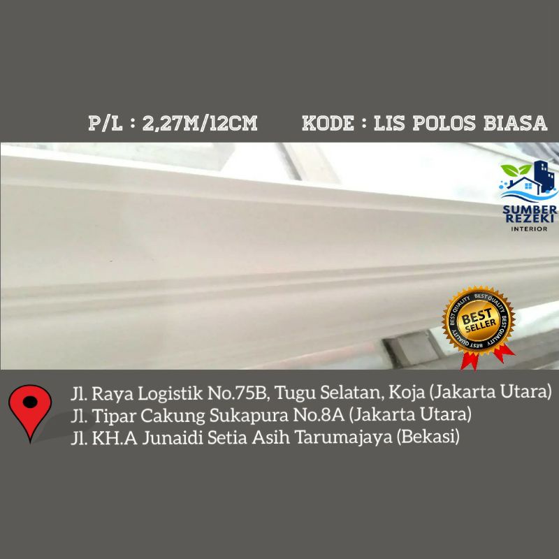 Lis/List Profil Gypsum Plafon, Motif Polos Biasa 12cm