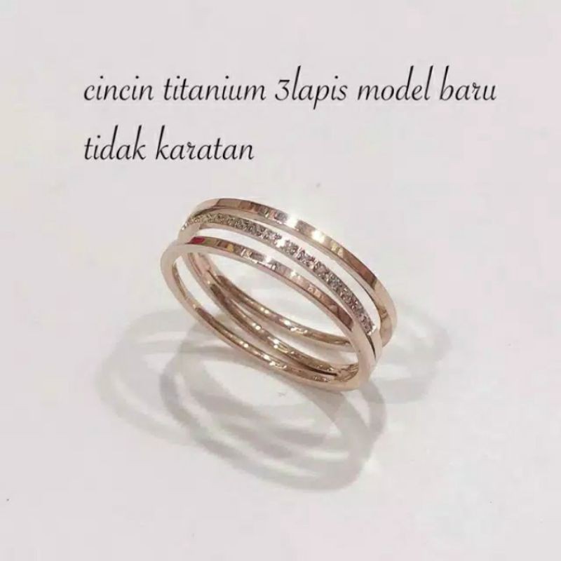 cincin titanium asli susun tiga lapis tidak karat size 6789