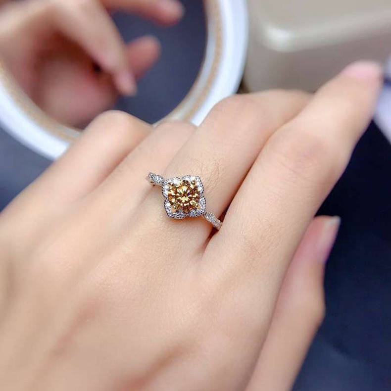 Cincin Sederhana Batu Permata Kuning Perak Wanita 925