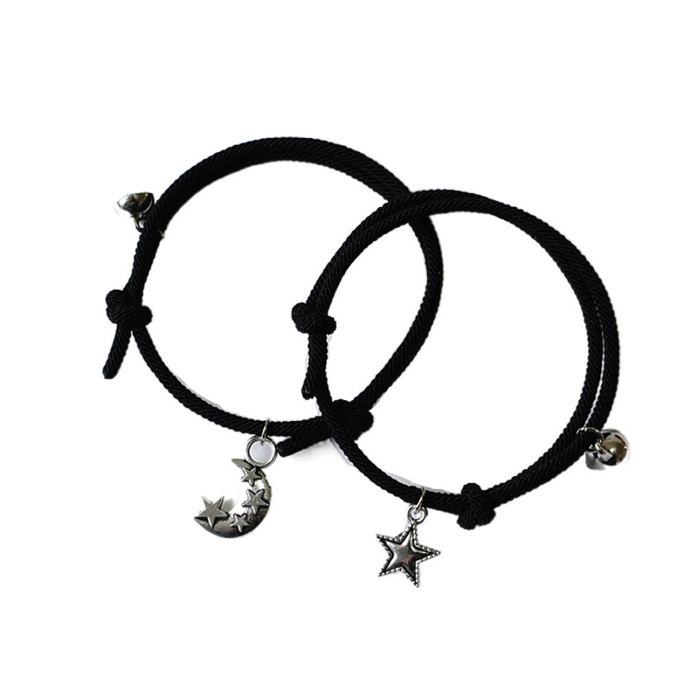 2Pcs Set Gelang Tali Magnet Pria Wanita Teman Pasangan Gadis Hitam Couple