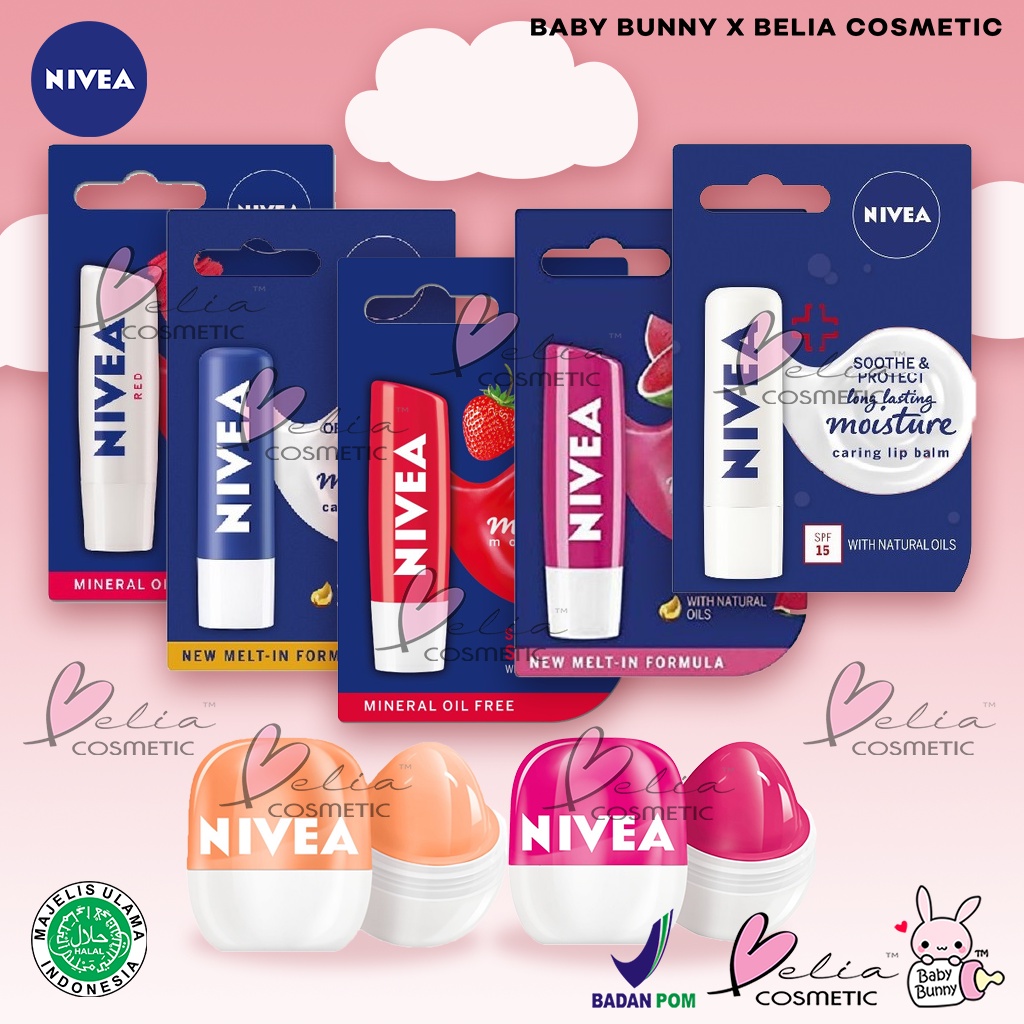 ❤ BELIA ❤ NIVEA Lip Care | Lip Balm | Lip Ball | Original Care | Strawberry | SPF15 | Red (✔️BPOM)