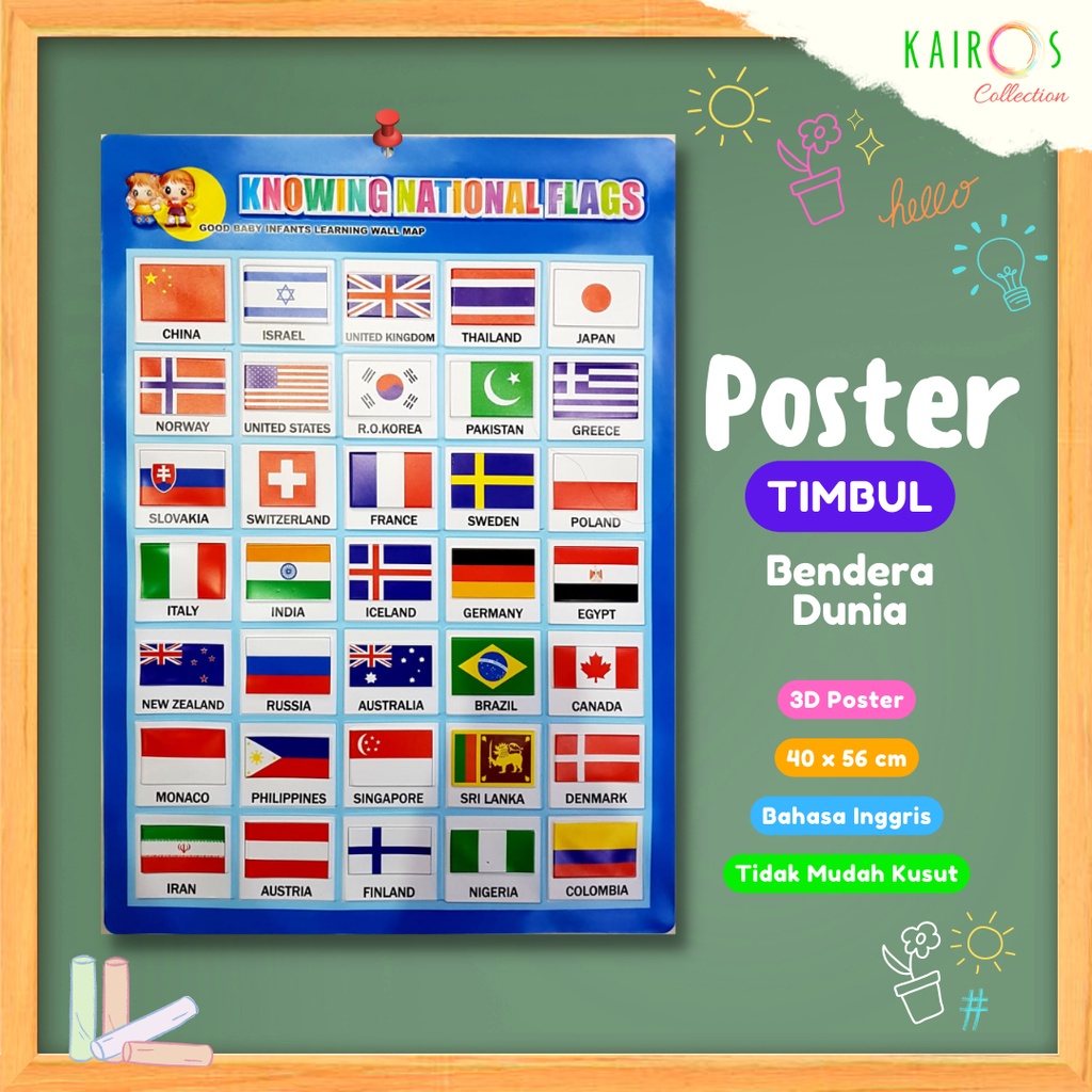 Poster Anak Motif Timbul Bendera Dunia