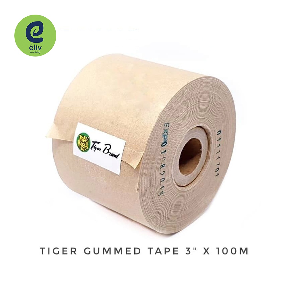 eLiv Gummed Paper Craft Tape 3 inch (7,2 cm) x 100 m Lakban Air Kertas Ramah Lingkungan Eco Friendly