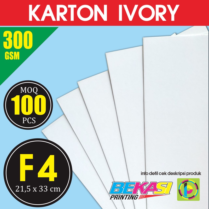 

Karton Carton IVORY 300 GSM Ukuran F4 21.5x33 cm isi 100 Lembar