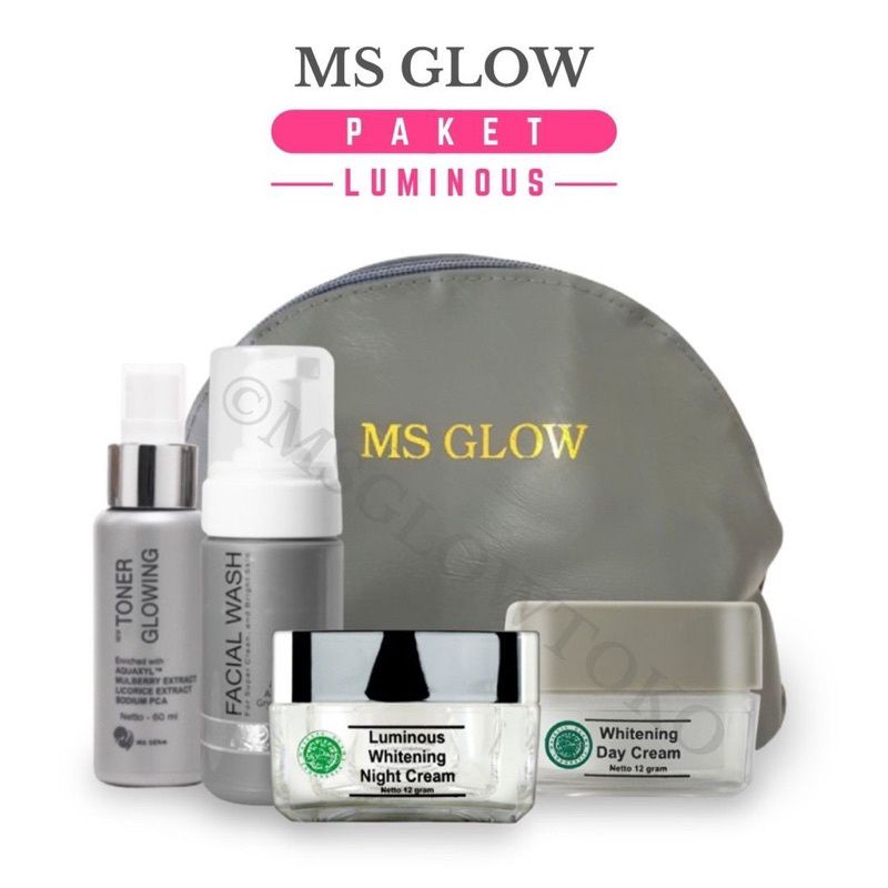 Ms Glow Paket Whitening Luminos Acne Ultimate Gold Serum Free Pouch Totebag Cream Acne Siang Malam