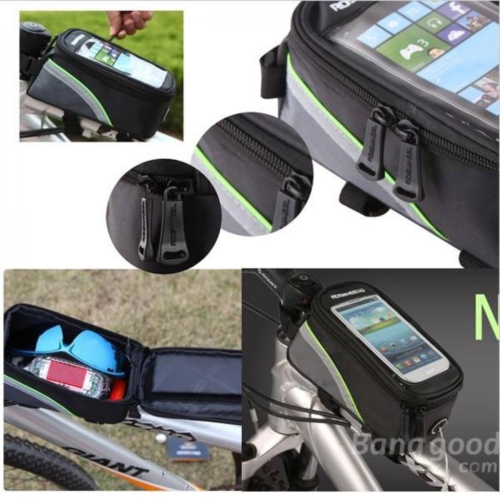 Tas Sepeda Waterproof dengan Case HP Smartphone phone Holder Multifungsi sepeda Gunung MTB anti air New Cycling Bike Bicycle Waterproof Front Tube Navigation Bag Touch Case For 5.5-inch Touch Screen Cycling Bag