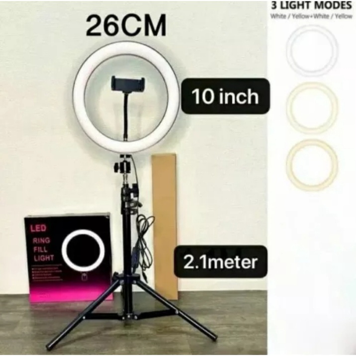 Paket Super Hemat Tripod 2,1 Meter Plus Ring Fill Light 26 CM Plus Lampu Led Ring Light Photography Lighting / 26CM untuk Livestreaming