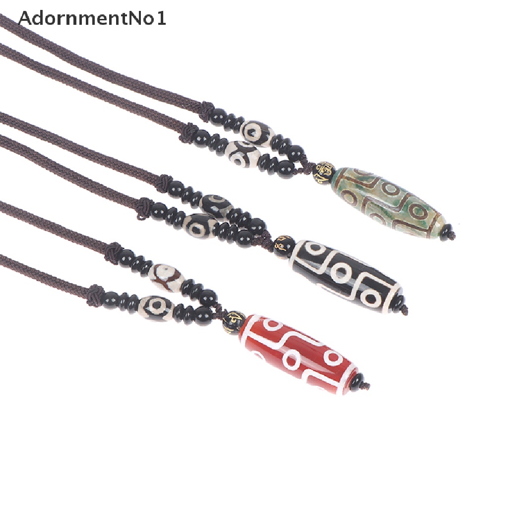 (AdornmentNo1) 1pc Kalung Rantai Manik Pendan Ukiran Tibet Sembilan Mata