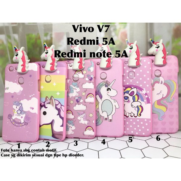 Dijual Softcase case vivo V7 xiaomi redmi 5A note 5A unicorn boneka 3D intip manjat cute pink MURAH