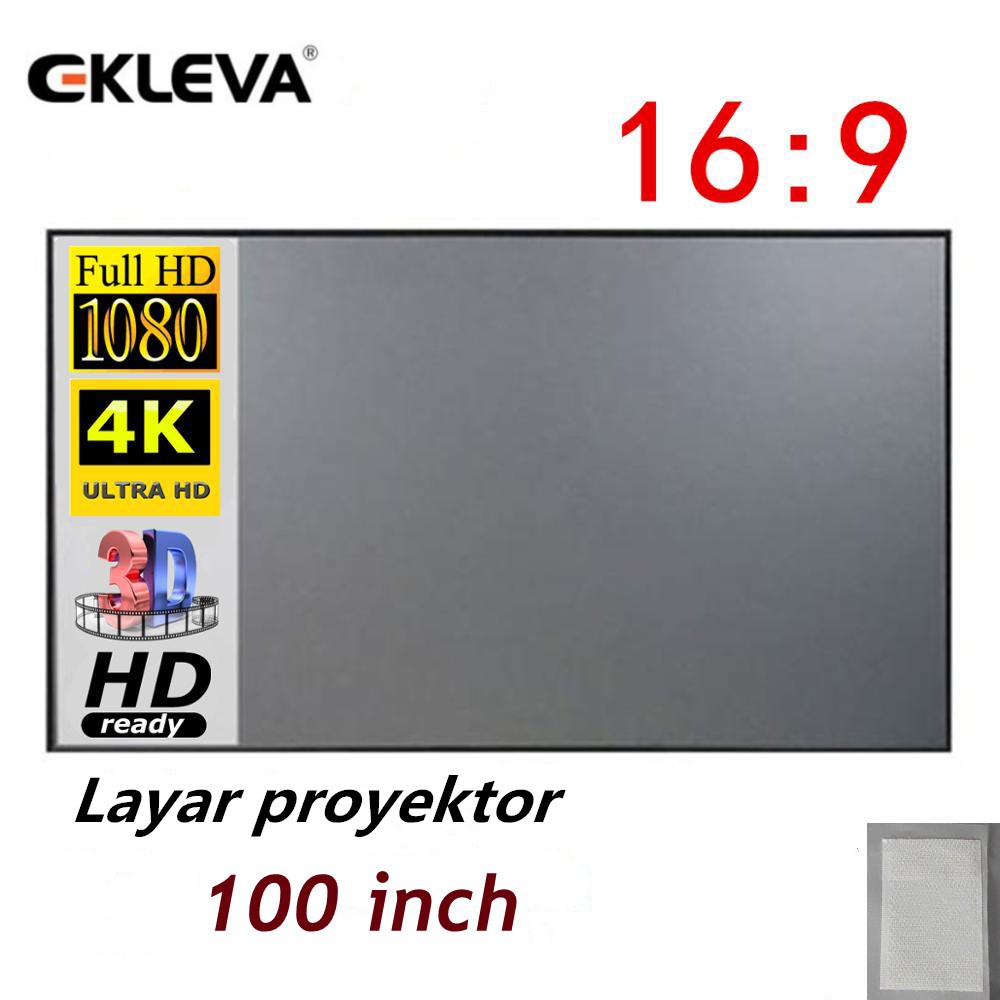 Ekleva Tirai anti-cahaya proyektor 16: 9 100 60 inci 3D HD
