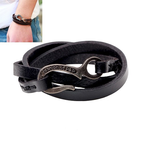 LRC Gelang Tangan Trendy Black Pothook Shape Decorated Pure Color Bracelet