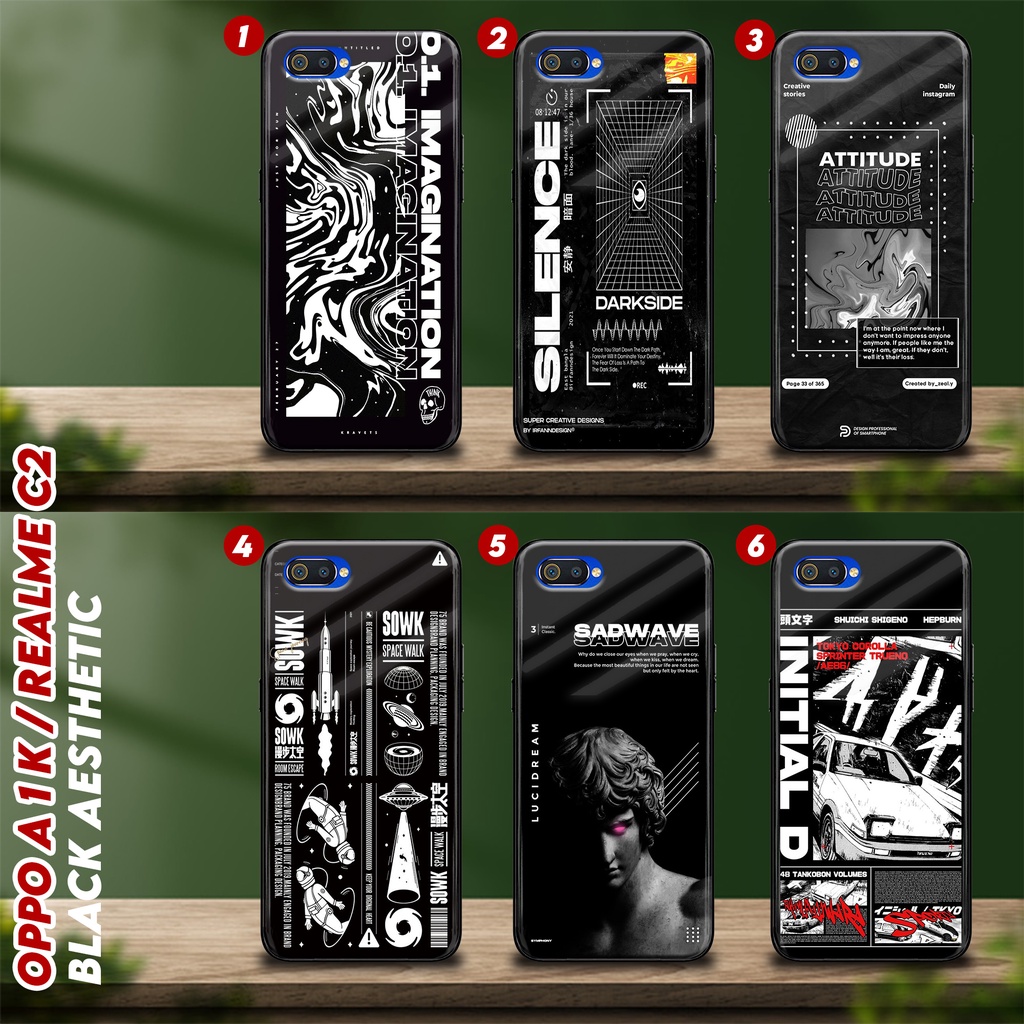 CASE GLOSSY (S049) - OPPO A1K/ REALME C2 - "Black Aesthetic" - Case Casing Handphone Glossy - Pelind