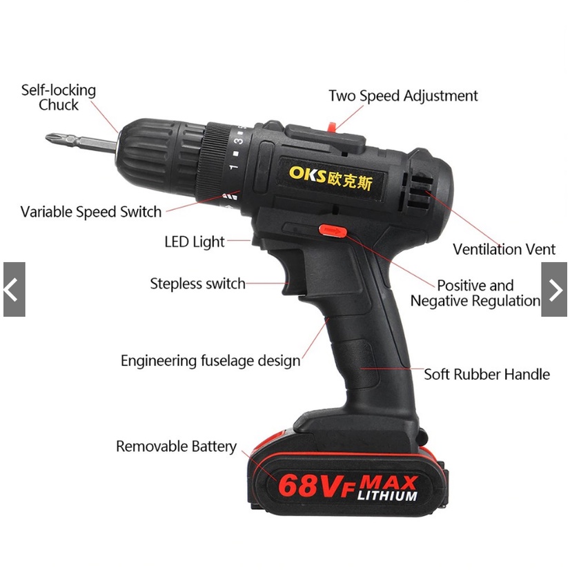 Bor baterai / bor cordless dengan isi ulang baterai lithium 68V/88V Autentik Bor listrik reversibel/beton besi kayu full set pilihan/ Bor tanpa kabel